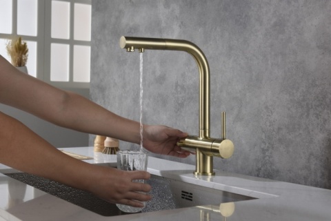 Bateria trójdrożna Apala mosiądz antyczny Blue Water